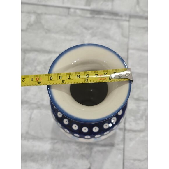 Boleslawiec Handmade Blue Eyed Peacock Pitcher Vase 7" Floral Cobalt - Picture 9 of 10